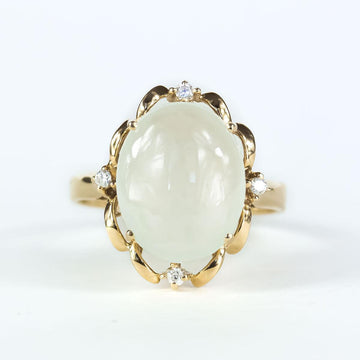 Moonstone & Diamond Ring in 9K Gold