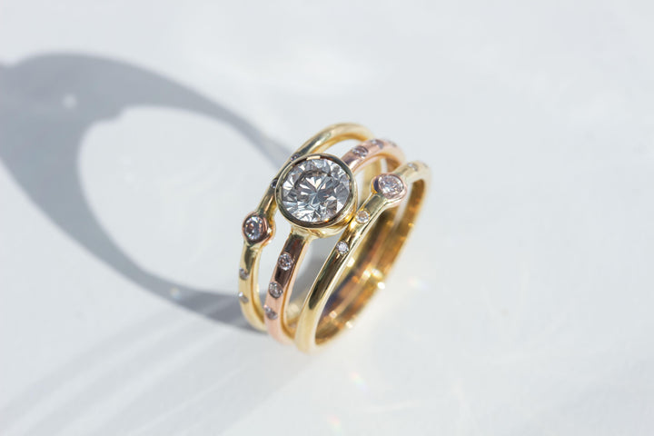 Triple Ring Design in 18K Yellow and Rose Gold and 1ct Diamond Ring Remodel