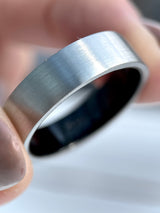 Brushed platinum black ruthenium mens wedding band