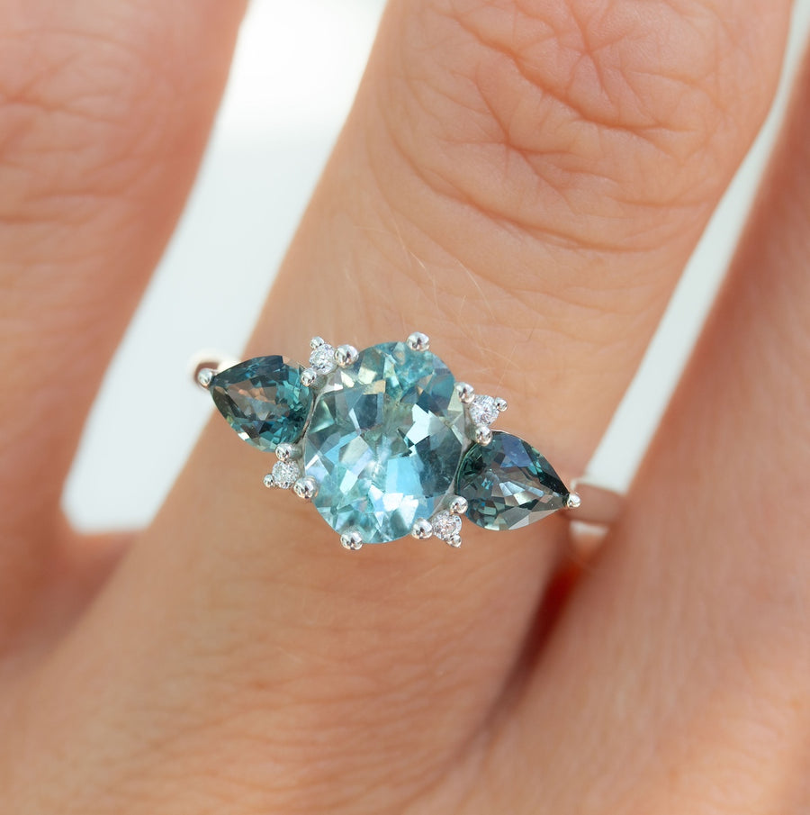 Minerva Aquamarine & Sapphire Cluster Ring by Amy Jennifer Jewellery