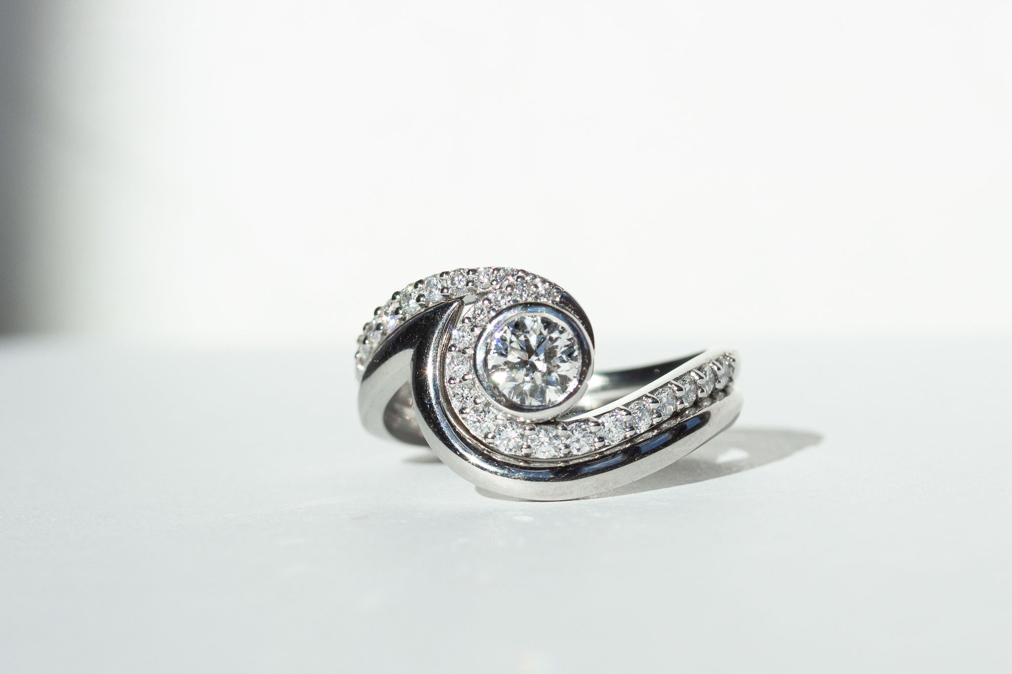 diamond wave ring in platinum