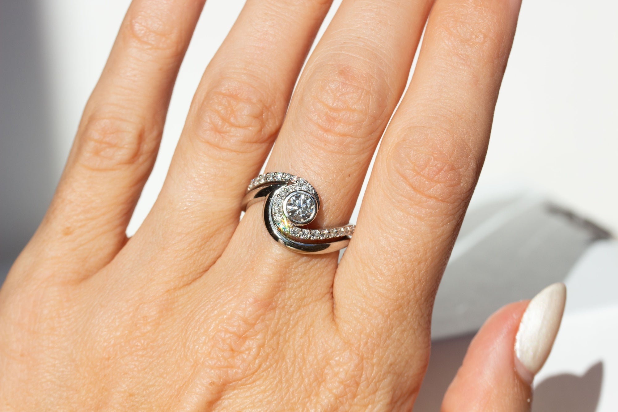 diamond wave ring in platinum