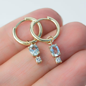 Aquamarine & Diamond Huggie Earrings - Amy Jennifer Jewellery