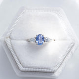 Cove Oval Blue Sapphire and Pear Diamond Triple Ring in Platinum by Amy Jennifer Jewellery