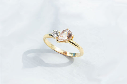 Toi Et Moi Peach Morganite and Diamond Ring