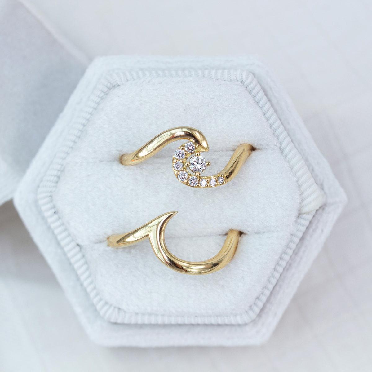 Diamond Wave Ring set in 18K Yellow Gold by Amy Jennifer Jewellery