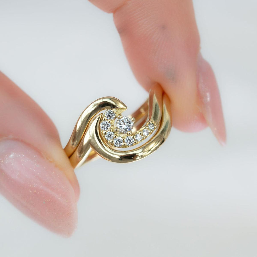 Diamond Wave Ring set in 18K Yellow Gold by Amy Jennifer Jewellery