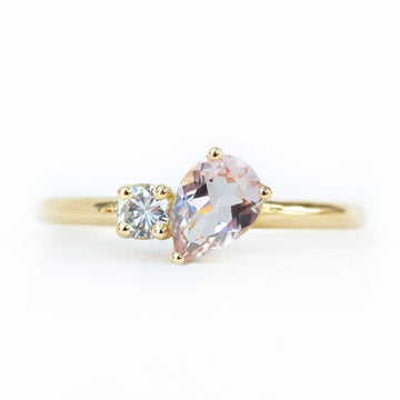 'Toi Et Moi' Ring - Pear shape Peach Morganite & Diamond Ring white background