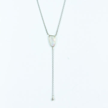 Luna Opal and Diamond Lariat necklace in white gold