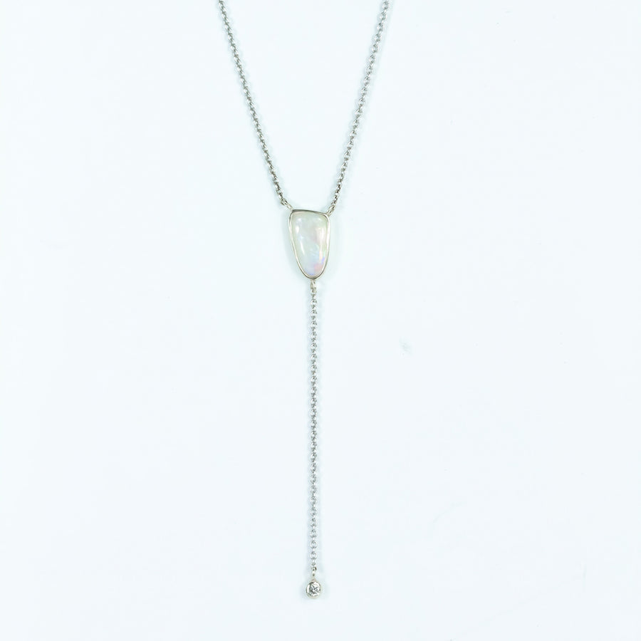 Luna Opal and Diamond Lariat necklace in white gold