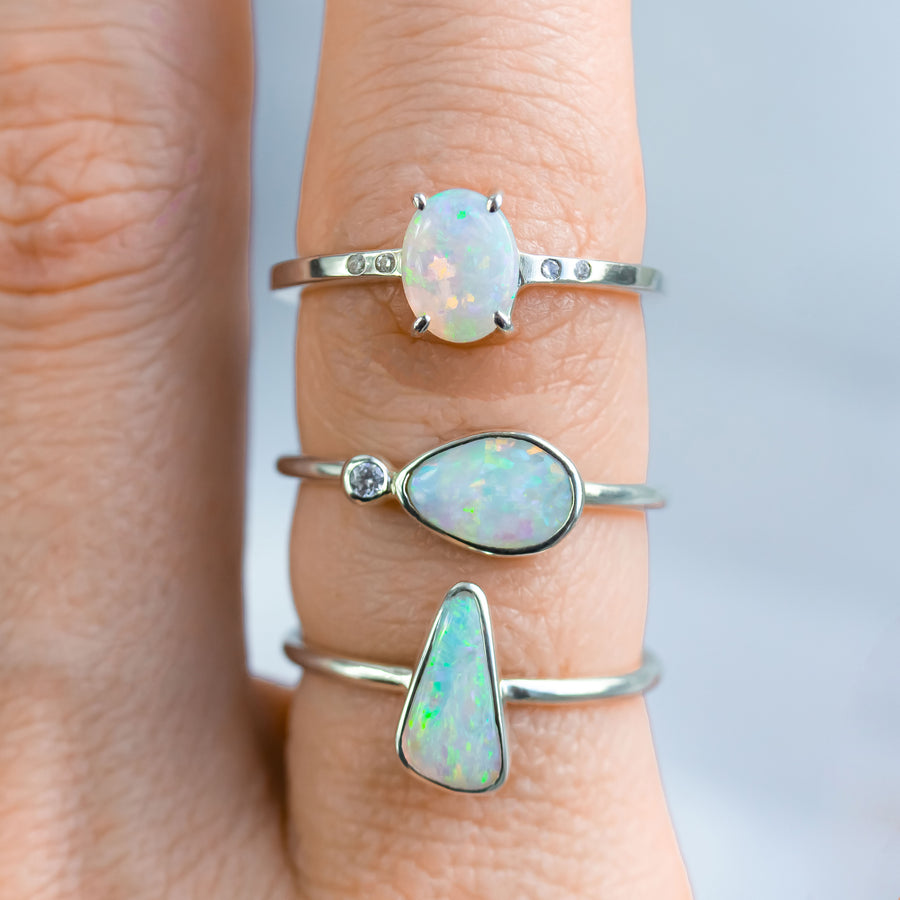 Luna Opal and Diamond Ring in White Gold