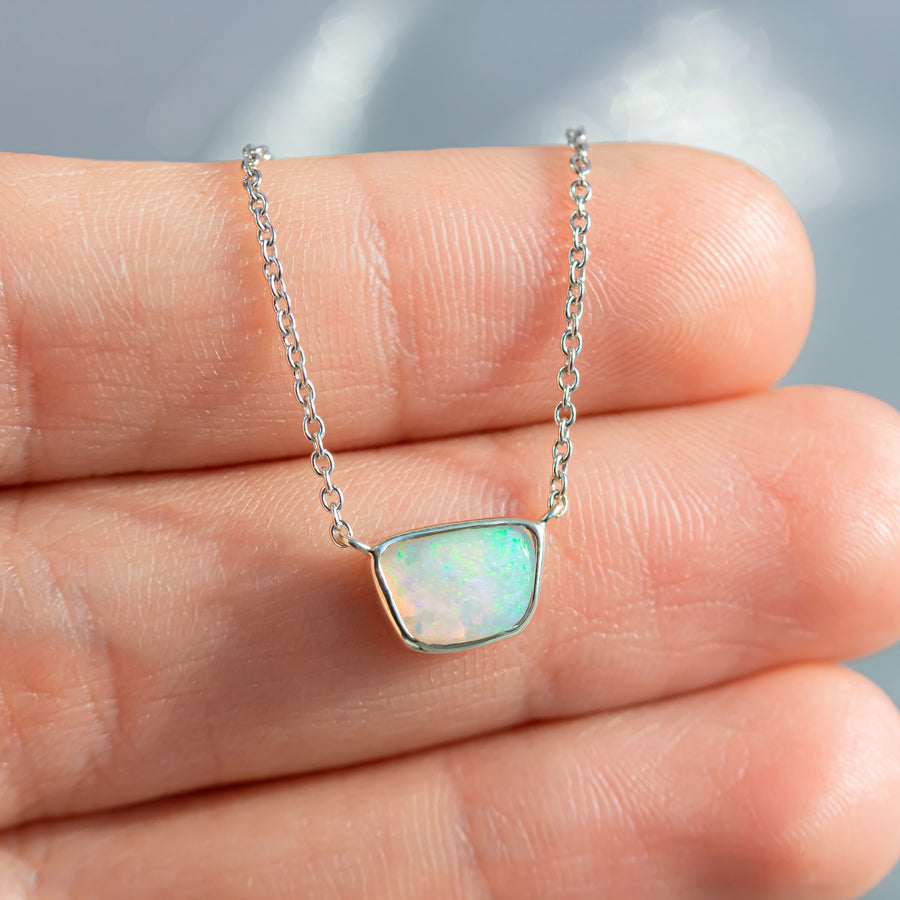 Luna Opal Necklace in White Gold