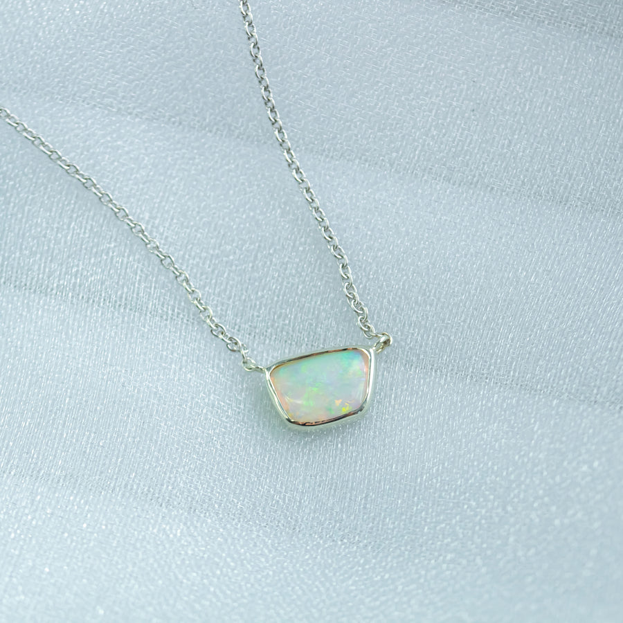 Luna Opal Necklace in White Gold