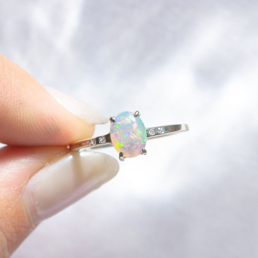 Luna Opal and Diamond Ring in White Gold