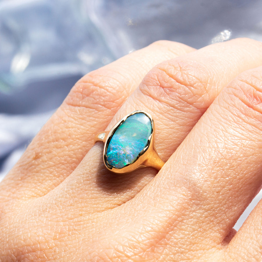 Light Blue Opal Riviera Ring in Gold