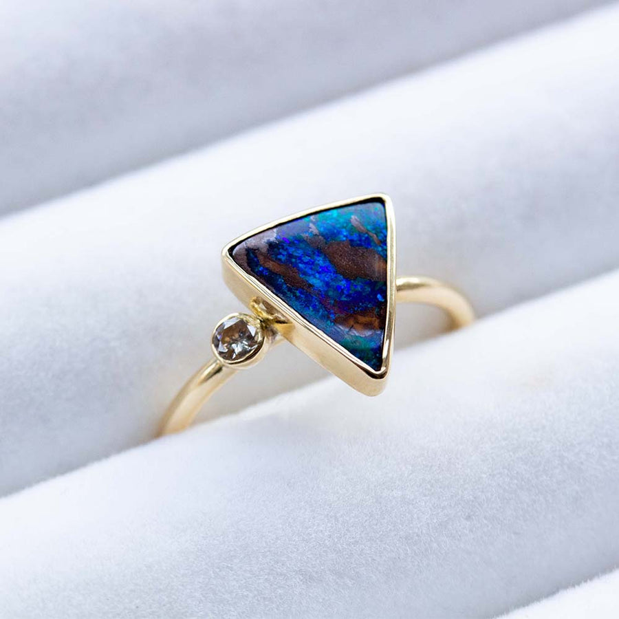 Oceanic Australian Boulder Opal & Diamond Ring