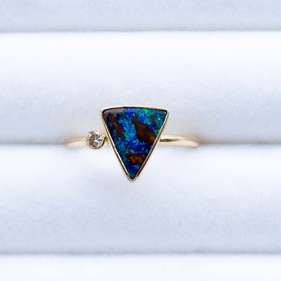 Oceanic Australian Boulder Opal & Diamond Ring