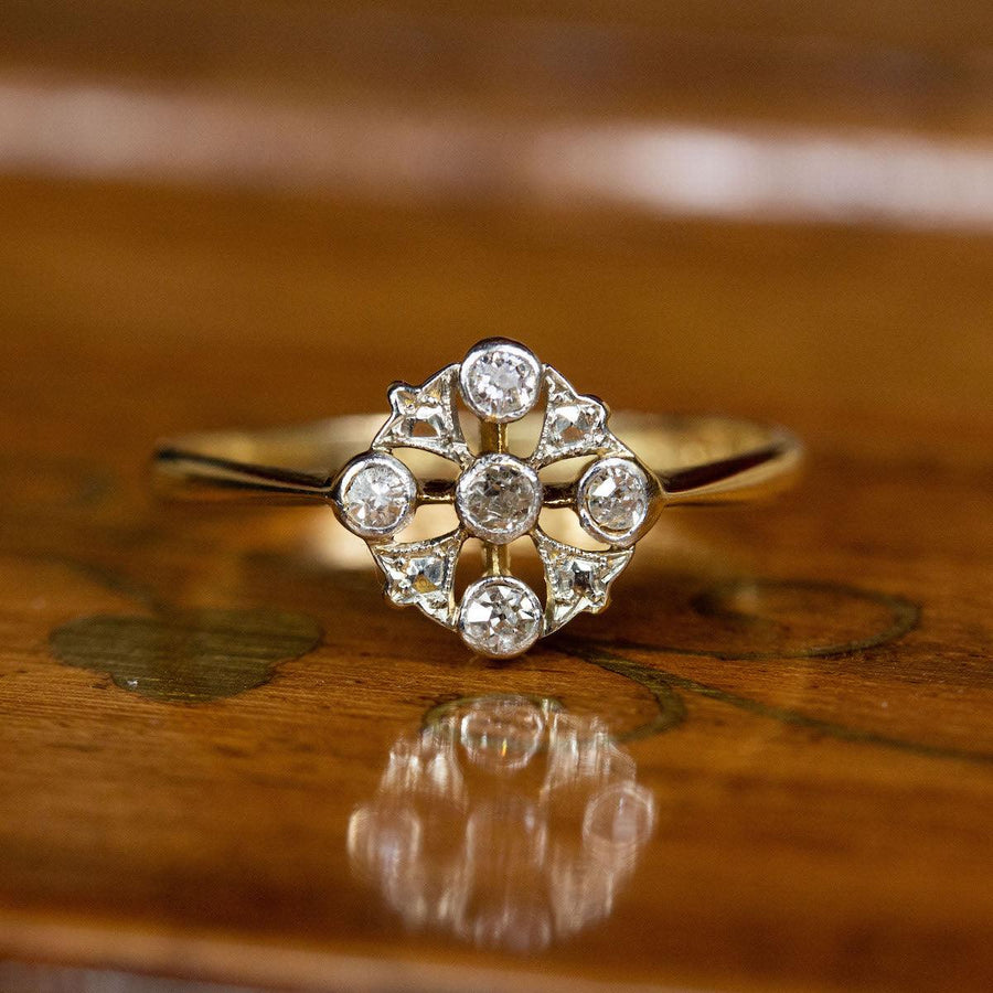 Art Deco Diamond Cluster in 18K Gold & Platinum - Amy Jennifer Jewellery