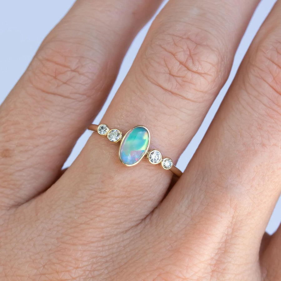 Aurora Opal and Diamond Ring