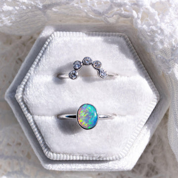 Australian Opal and Diamond Bridal Ring Set - Amy Jennifer Jewellery