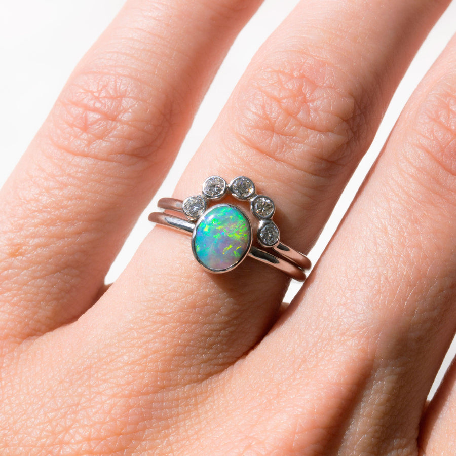 Australian Opal and Diamond Bridal Ring Set - Amy Jennifer Jewellery