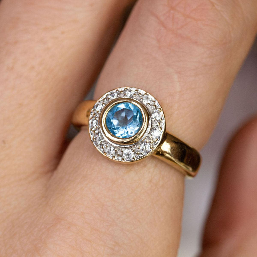 Blue Topaz & Diamond Ring in 9K Gold - Amy Jennifer Jewellery