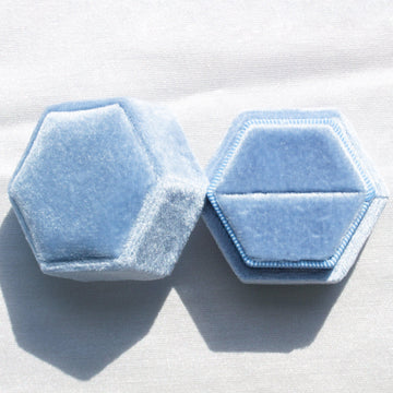Dusty Blue Velvet Ring Box - Amy Jennifer Jewellery