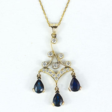 Handmade Chandelier Sapphire & Diamond Necklace in 18K Gold