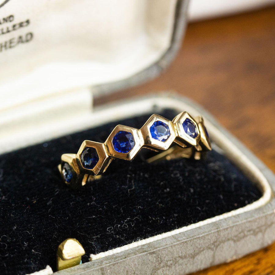 Hexagon Sapphire Eternity Ring in 9K Gold - Amy Jennifer Jewellery