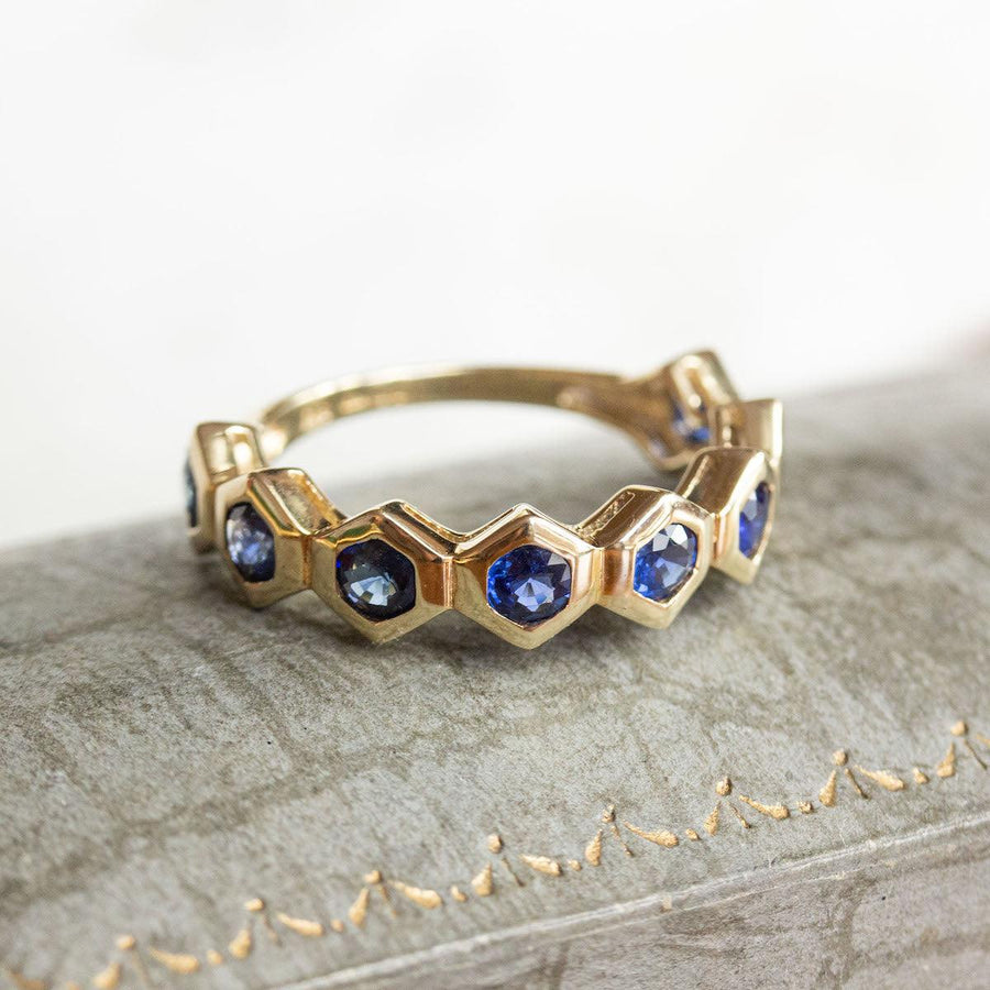 Hexagon Sapphire Eternity Ring in 9K Gold - Amy Jennifer Jewellery