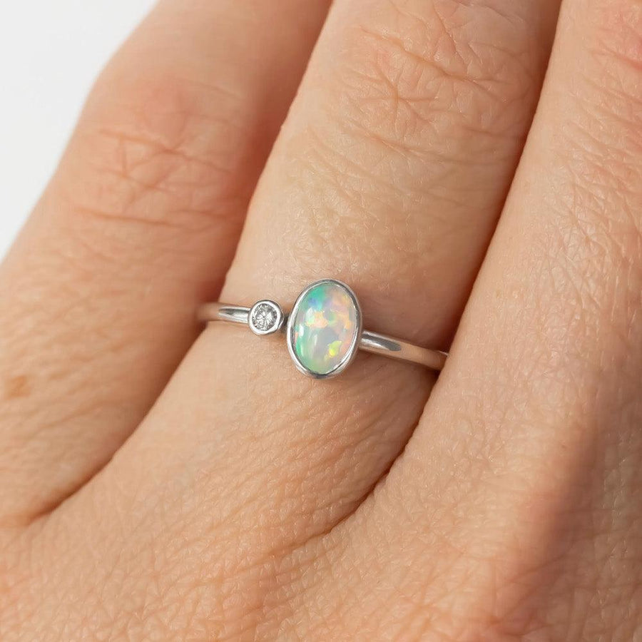 Island Opal & Diamond Ring White Gold
