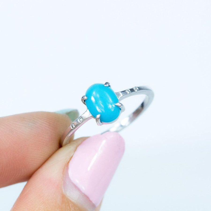 Luna Turquoise and Diamond Ring in White Gold