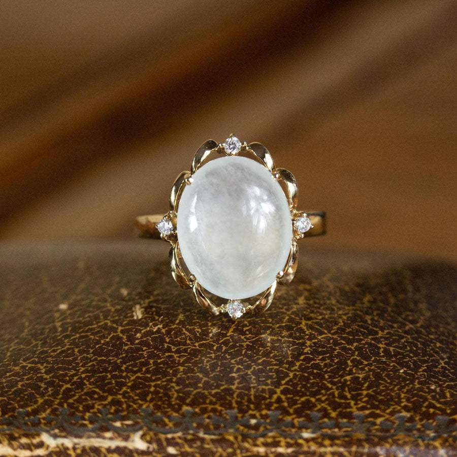 Moonstone & Diamond Ring in 14K Gold - Amy Jennifer Jewellery