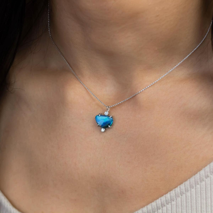 Oceanic Australian Boulder Opal & Diamond Necklace - Amy Jennifer Jewellery