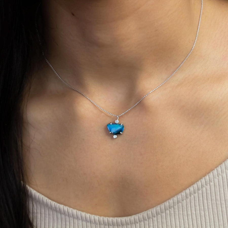Oceanic Australian Boulder Opal & Diamond Necklace - Amy Jennifer Jewellery