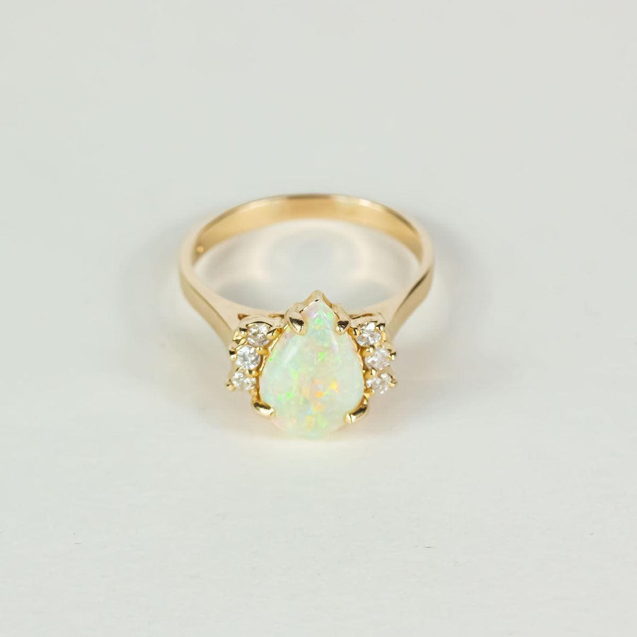 Pear Opal and Diamond Ring in 14K Gold