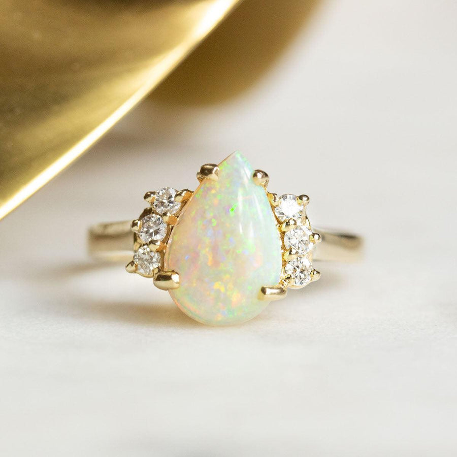 Pear Opal and Diamond Ring in 14K Gold - Amy Jennifer Jewellery