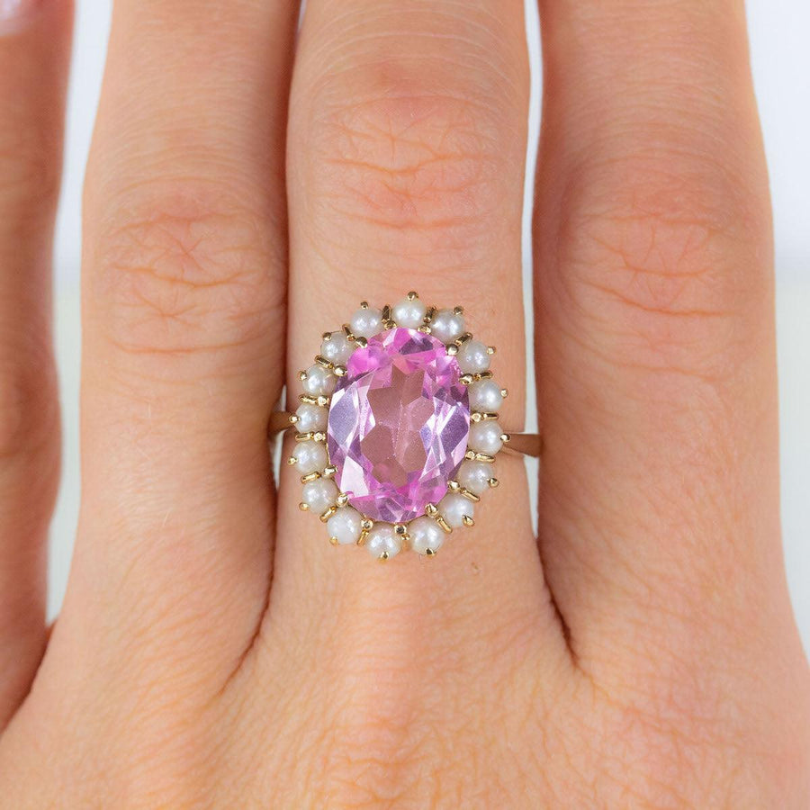 Pink Sapphire & Pearl Ring in 9K Gold