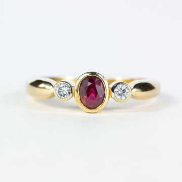 Ruby and Diamond Triple Ring in 9K Gold