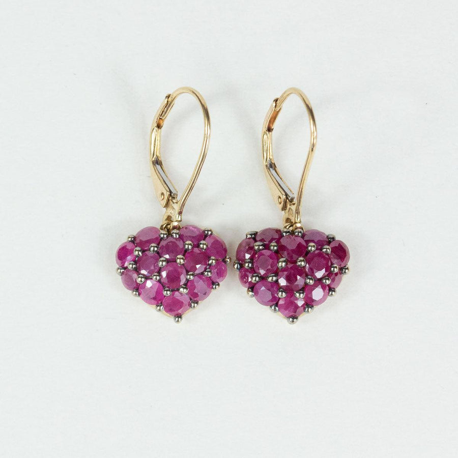 Ruby Heart Drop Earrings in 9K Gold
