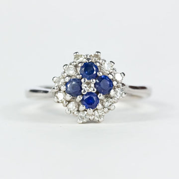  Sapphire & Diamond Cluster Ring in 18K Gold and Platinum