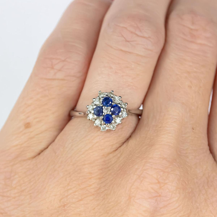 Sapphire & Diamond Cluster Ring in 18K Gold and Platinum