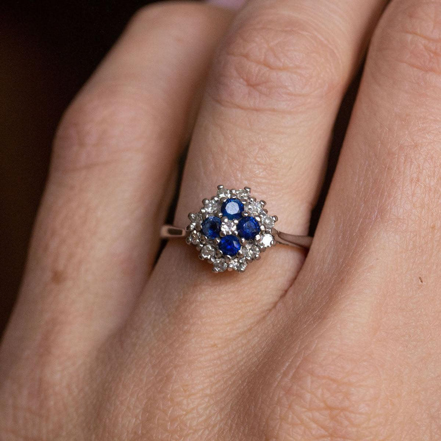 Sapphire & Diamond Cluster Ring in 18K Gold and Platinum - Amy Jennifer Jewellery