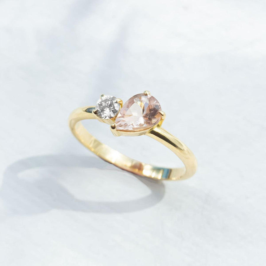 'Toi Et Moi' Ring - Peach Morganite & Diamond ring white background