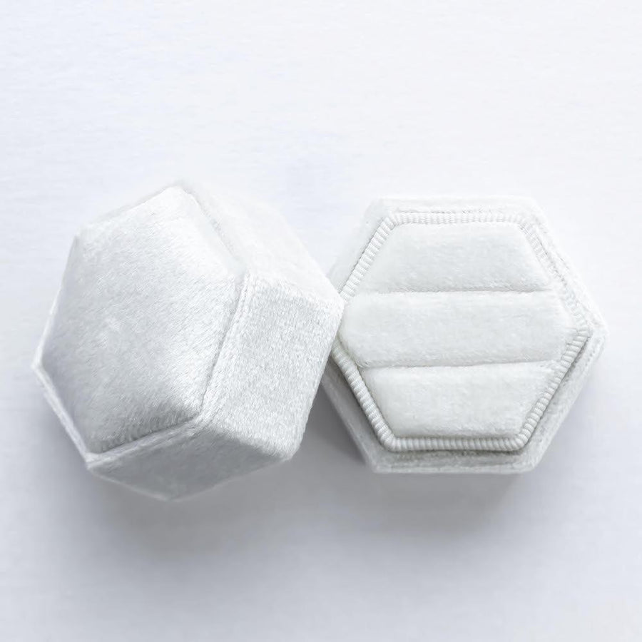 White velvet hexagon ring box double slot