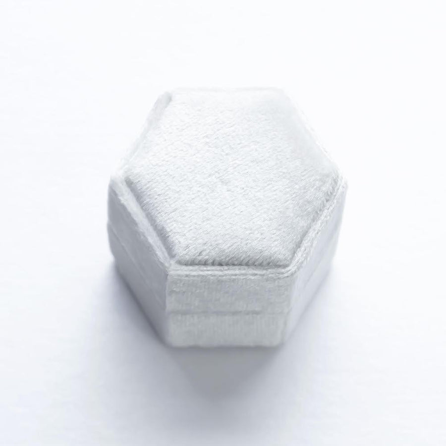 White velvet hexagon ring box 