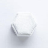 White velvet hexagon ring box 