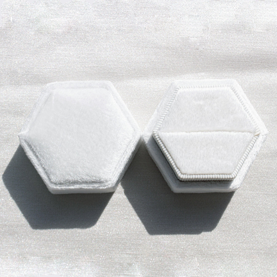 White velvet hexagon ring box single slot