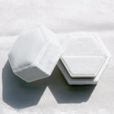 White velvet hexagon ring box single slot